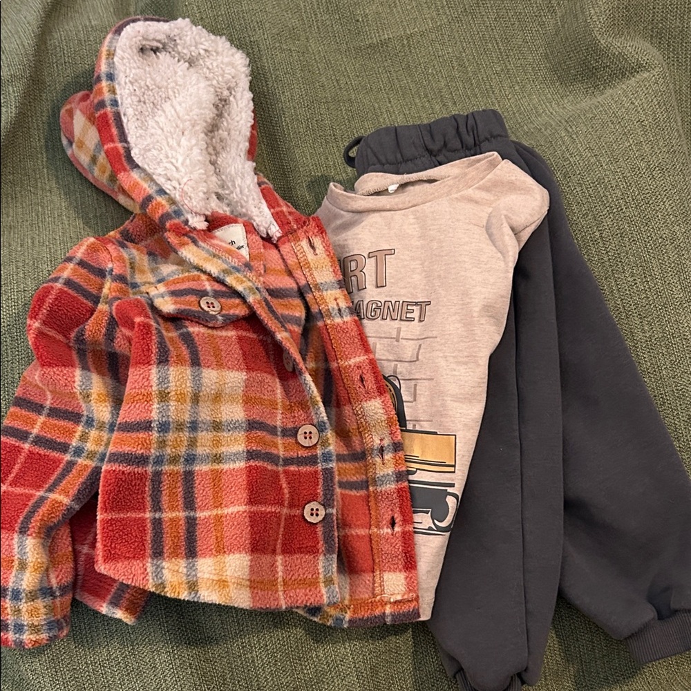 Zara Kids Matching Set - Red Plaid and Gray